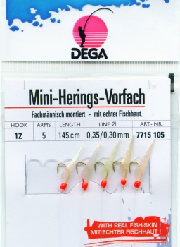 10 Stück! DEGA Heringsvorfach MINI echte Fischhaut 5 Haken #12