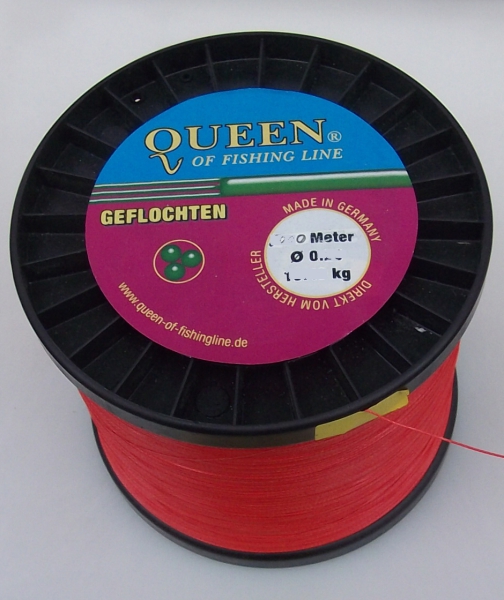QUEEN of Fishingline 3-Fach-geflochten - 0,22 - 21,6 kg - Farbe Rot - je 100 Meter